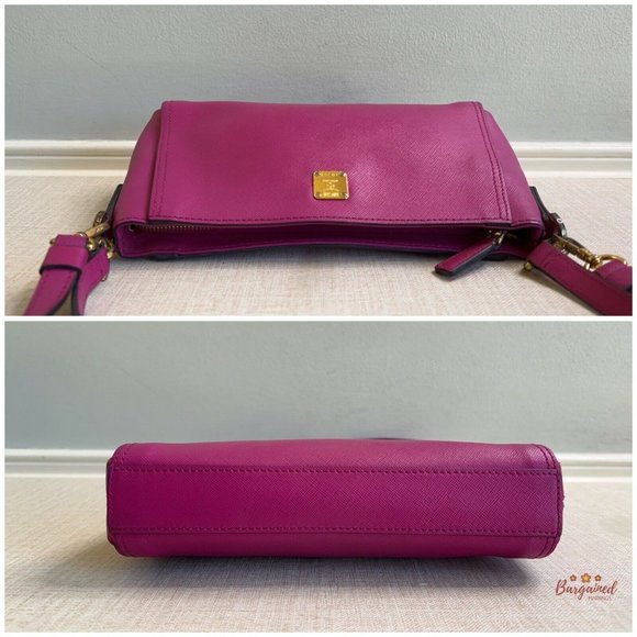 Authentic MCM Fuchsia Pink Saffiano Leather Small Shoulder/Crossbody Bag - Picture 8 of 13